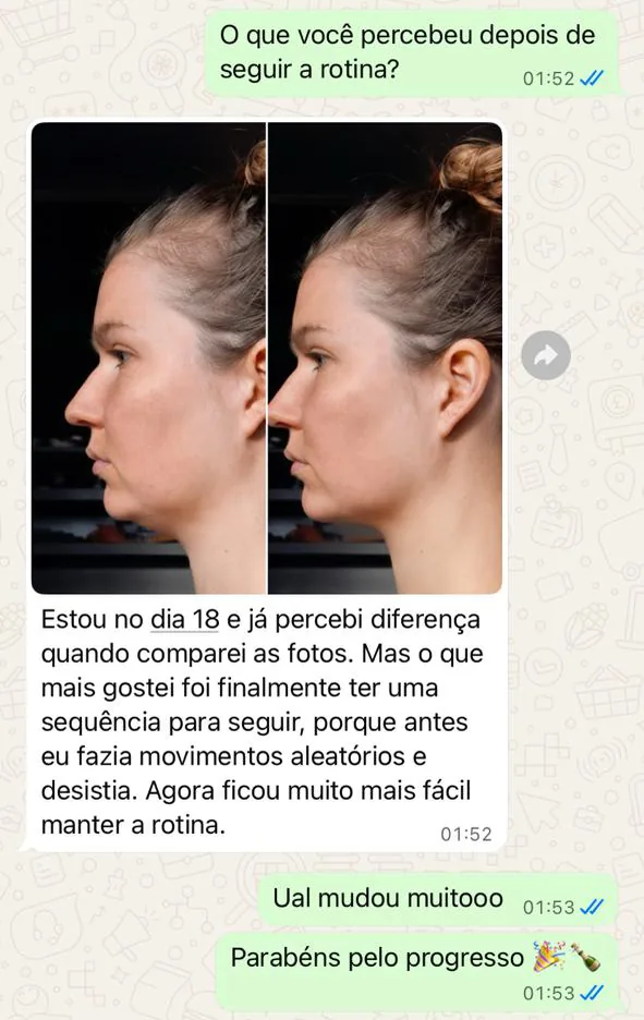 Conversa real de uma cliente sobre o Protocolo 5 Pontos — relato 1