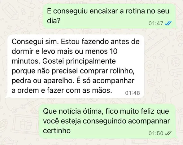 Conversa real de uma cliente sobre o Protocolo 5 Pontos — relato 2