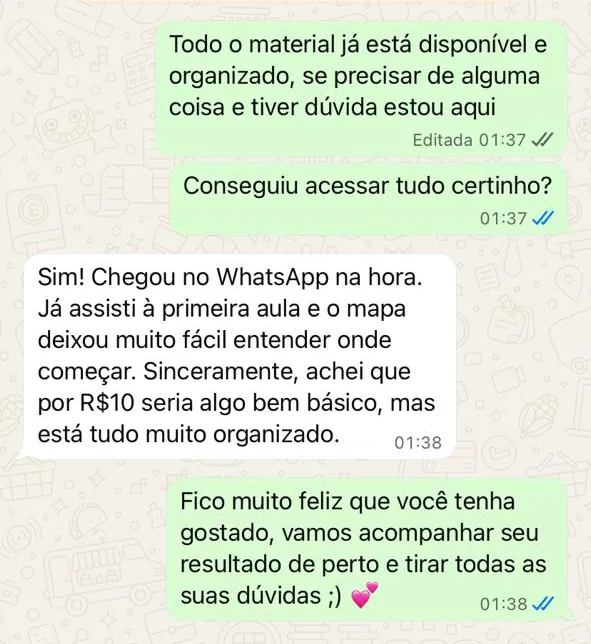 Conversa real de uma cliente sobre o Protocolo 5 Pontos — relato 3